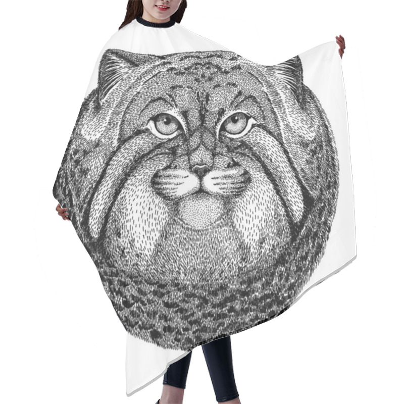 Personality  Wild Cat. Manul. Wild Animal For Tattoo, Nursery Poster, Children Tee, Clothing, Posters, Emblem, Badge, Logo, Patch Hair Cutting Cape