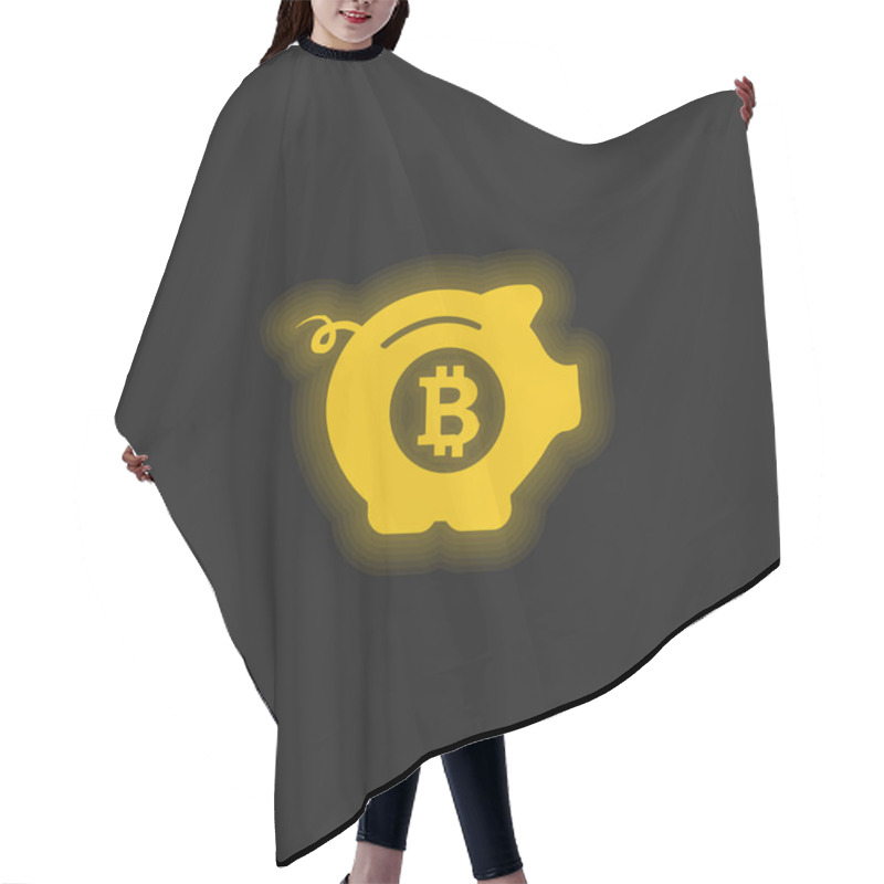 Personality  Bitcoin Safe Pig Yellow Glowing Neon Icon Hair Cutting Cape