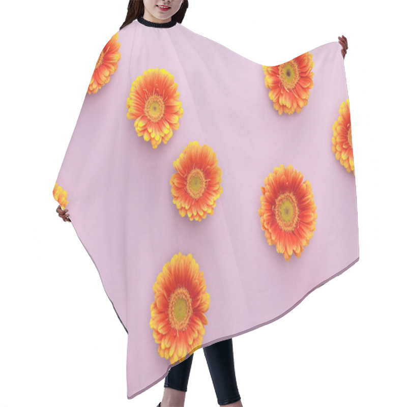 Personality  Top View Of Orange Gerbera Flowers On Violet Background Hair Cutting Cape