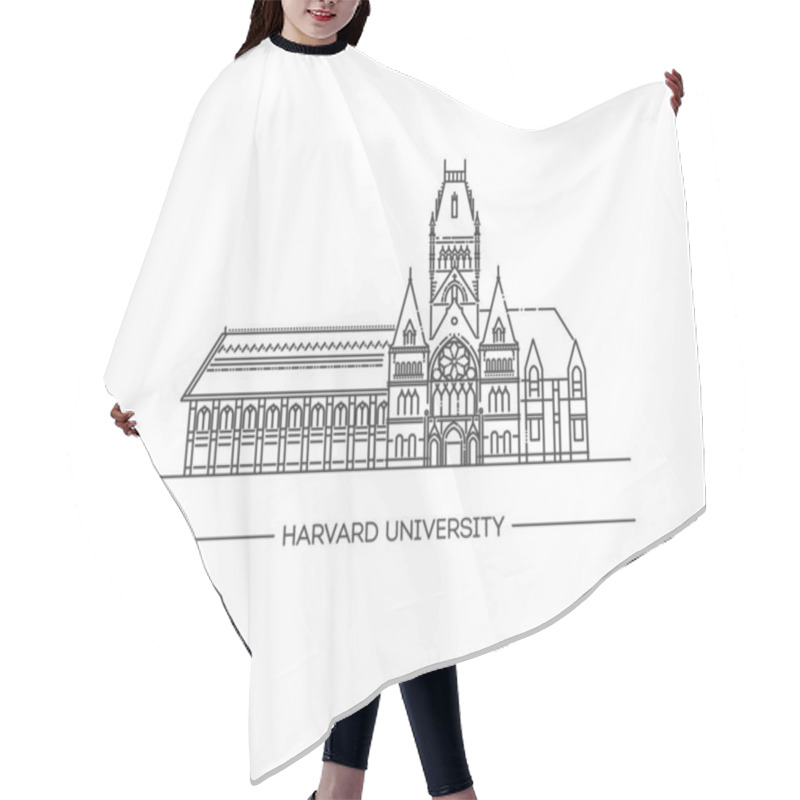 Personality  United States, Harvard Vector Illustration. Travel City Landmark, Outline Illustration Hair Cutting Cape