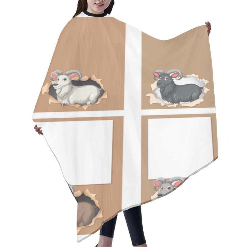 Personality  Illustration Of Rams Peeking Through Torn Paper Hair Cutting Cape