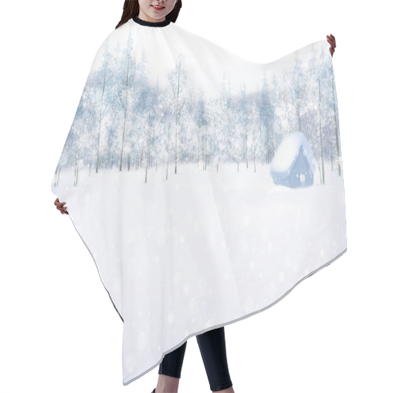 Personality  Winter Scene With House In Forest.  Hair Cutting Cape