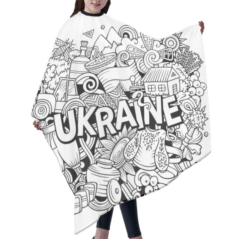 Personality  Ukraine Hand Drawn Cartoon Doodle Illustration. Funny Ukrainian Design. Hair Cutting Cape