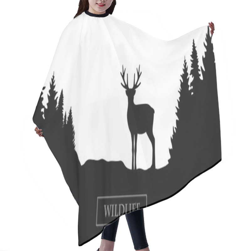 Personality  Wildlife Reindeer Silhouette Forest Landscape Black And White Hair Cutting Cape