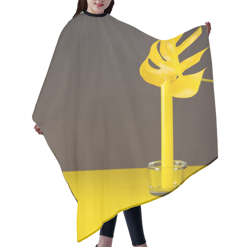 Personality  Yellow Tall Candle On A Trendy Gray-yellow Background Hair Cutting Cape