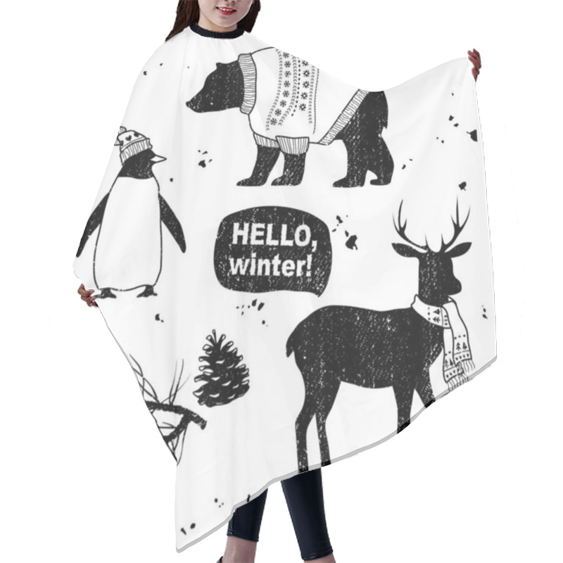 Personality  Winter Set. Cartoon Animals. Seasonal Vector Elements Hair Cutting Cape