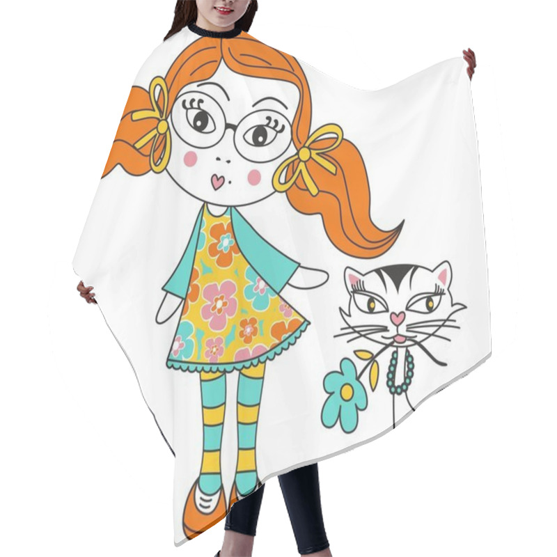 Personality  Girl And Cat Hair Cutting Cape