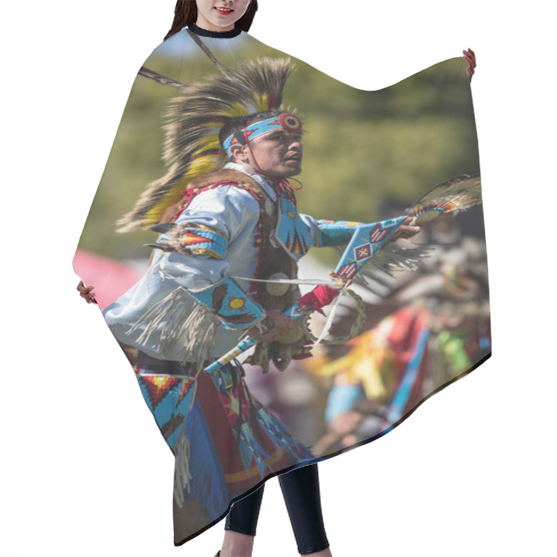 Personality  Participant Dancing Native American Style At The Stillwater Pow Wow In Anderson, California. October, 7, 2018. Hair Cutting Cape