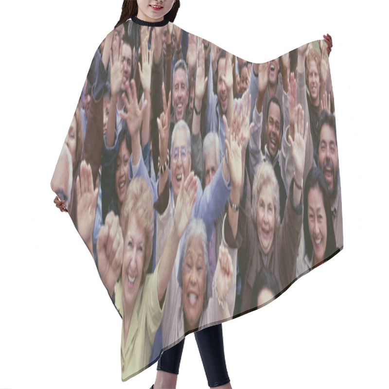 Personality  Multi-ethnic People Arms Raised Hair Cutting Cape