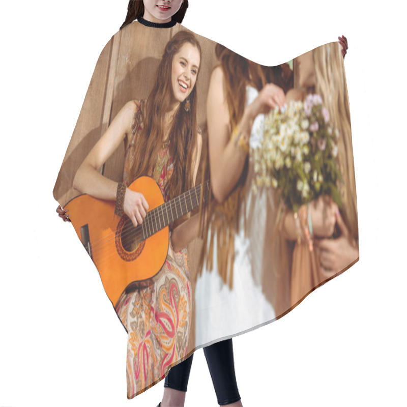 Personality  Bohemian Woman Playing Guitar Hair Cutting Cape