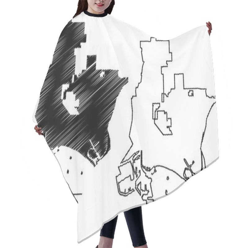 Personality  Long Beach City (United States Cities, United States Of America, Usa City) Map Vector Illustration, Scribble Sketch City Of Long Beach Map Hair Cutting Cape