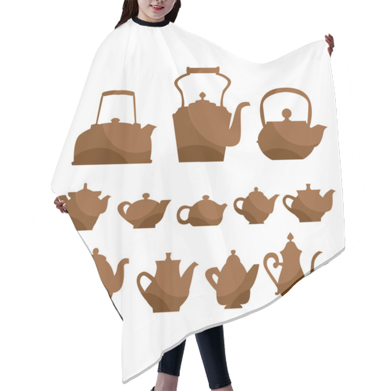 Personality  Kettle Teapot Icon Set. Tableware  Symbol Vector Illustration. V Hair Cutting Cape