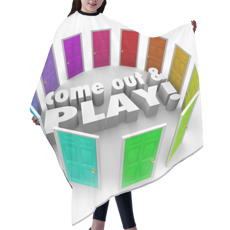 Personality  Come Out And Play 3d Words Surrounded By Doors Hair Cutting Cape