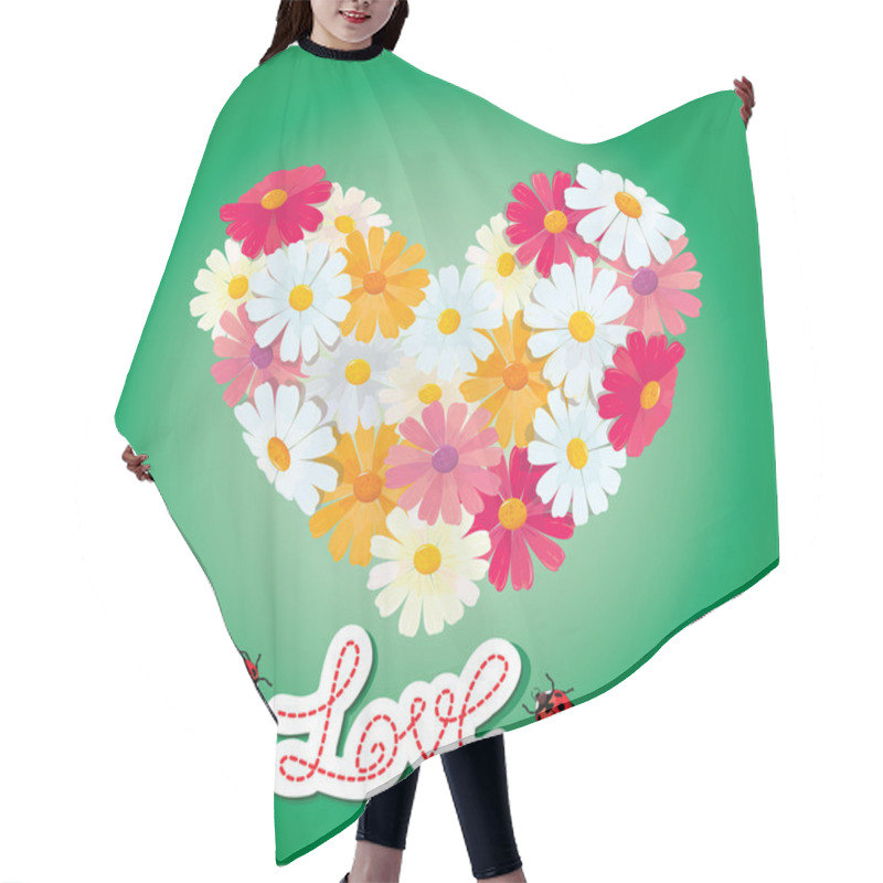 Personality  Heart Is Made Of Daisies On A Green Background. Valentines Day C Hair Cutting Cape