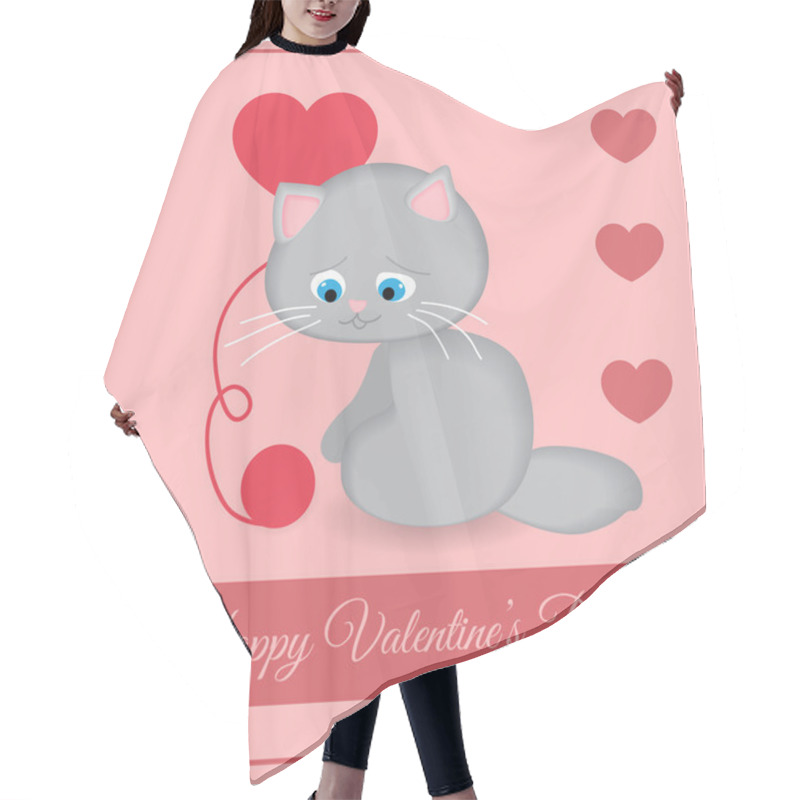 Personality  Vector Greeting Card With Cat For Valentine's Day. Hair Cutting Cape