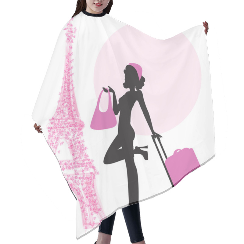 Personality  Woman With Suitcase In Paris Hair Cutting Cape