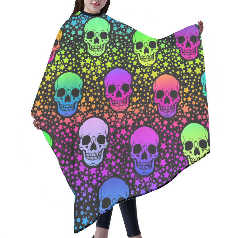 Personality  Seamless Illustration Of Neon Bright Human Skulls And Stars Hair Cutting Cape