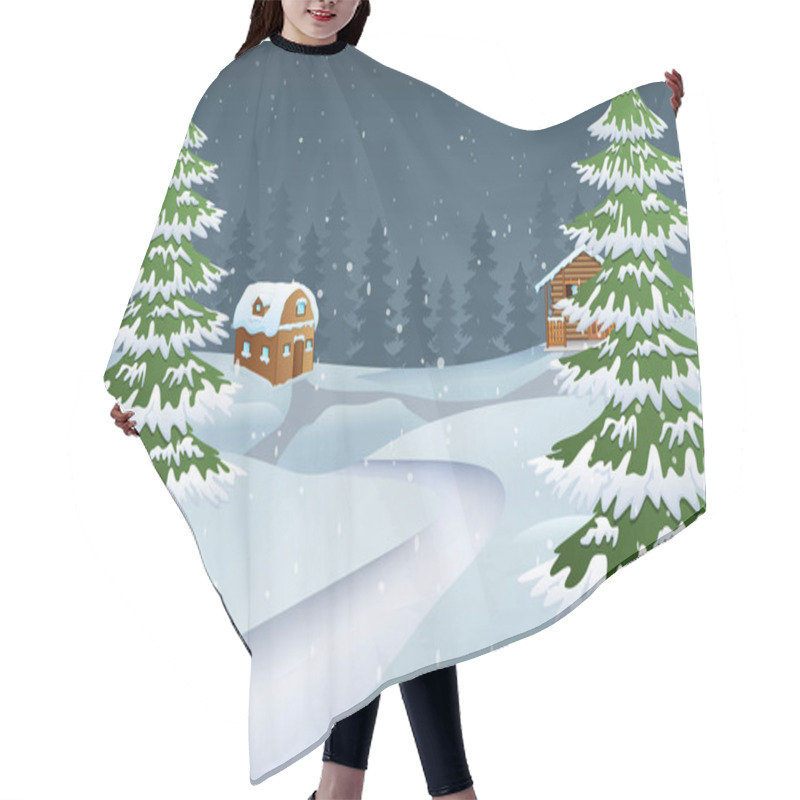 Personality  Christmas Night Scene With A Snowy Wooden House And Fir Trees Hair Cutting Cape