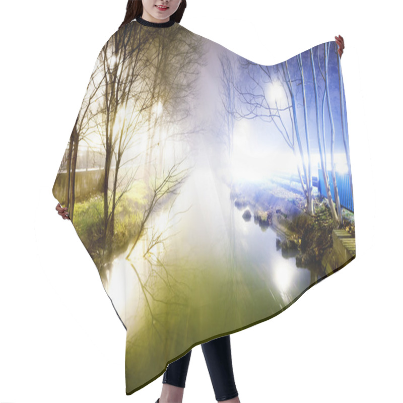 Personality  Night Cityscape And Water Channel Hair Cutting Cape