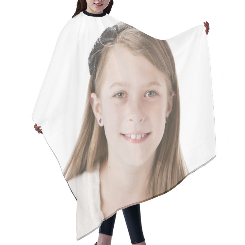 Personality  Smiling Caucasian Little Girl Hair Cutting Cape