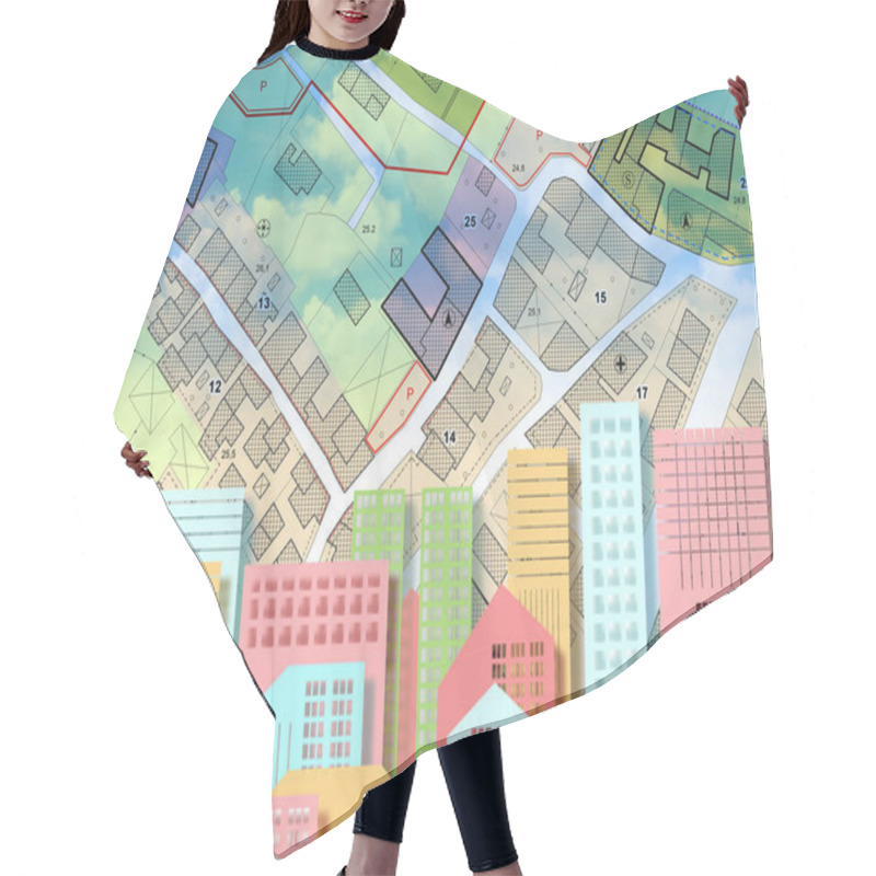 Personality  Imaginary General Urban Plan With Urban Destinations, Buildings, Buildable Areas, Land Plot And Cityscape On Foreground Hair Cutting Cape