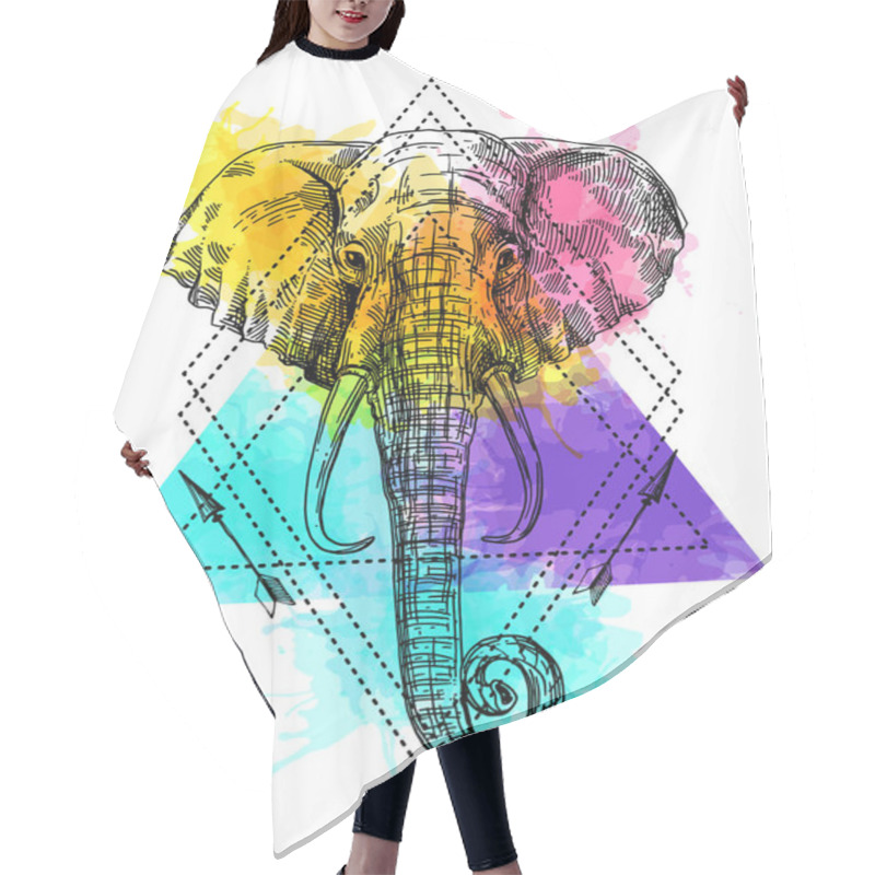 Personality  Illustration Portrait Of Elephant Hair Cutting Cape