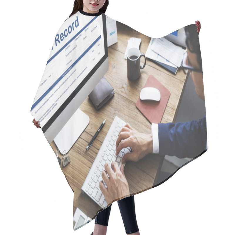 Personality  Businessman Using Computer   Hair Cutting Cape