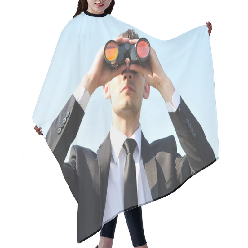 Personality  Business Man With Binoculars Hair Cutting Cape