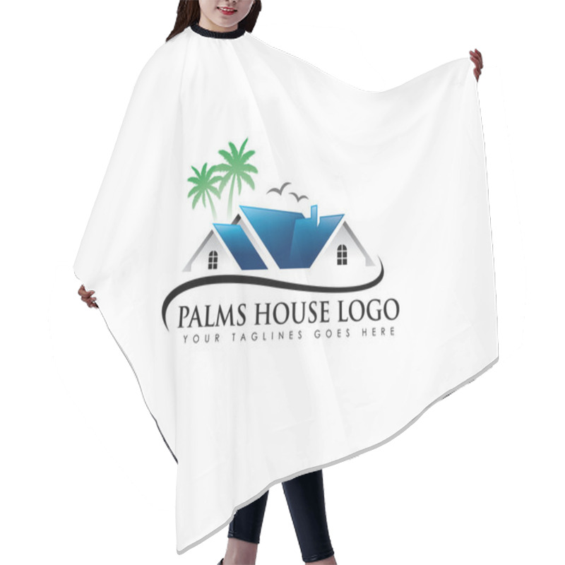 Personality  Blue Roof House Beach Birds Palm Realestate Logo Hair Cutting Cape