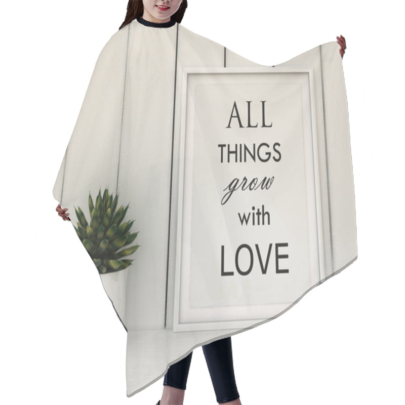 Personality  Motivation Words All Things Grow With Love. Inspirational Quote.Home Decor Wall Art. Scandinavian Style Home Interior Decoration Hair Cutting Cape