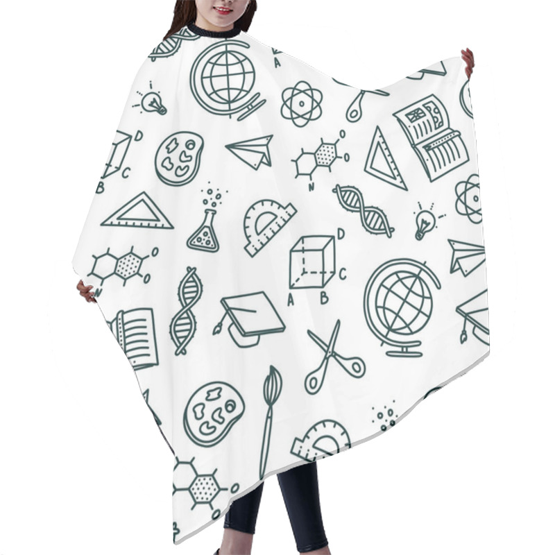 Personality  Seamless Pattern On Back To School Topic. Vector Illustration In Doodle Style Hair Cutting Cape