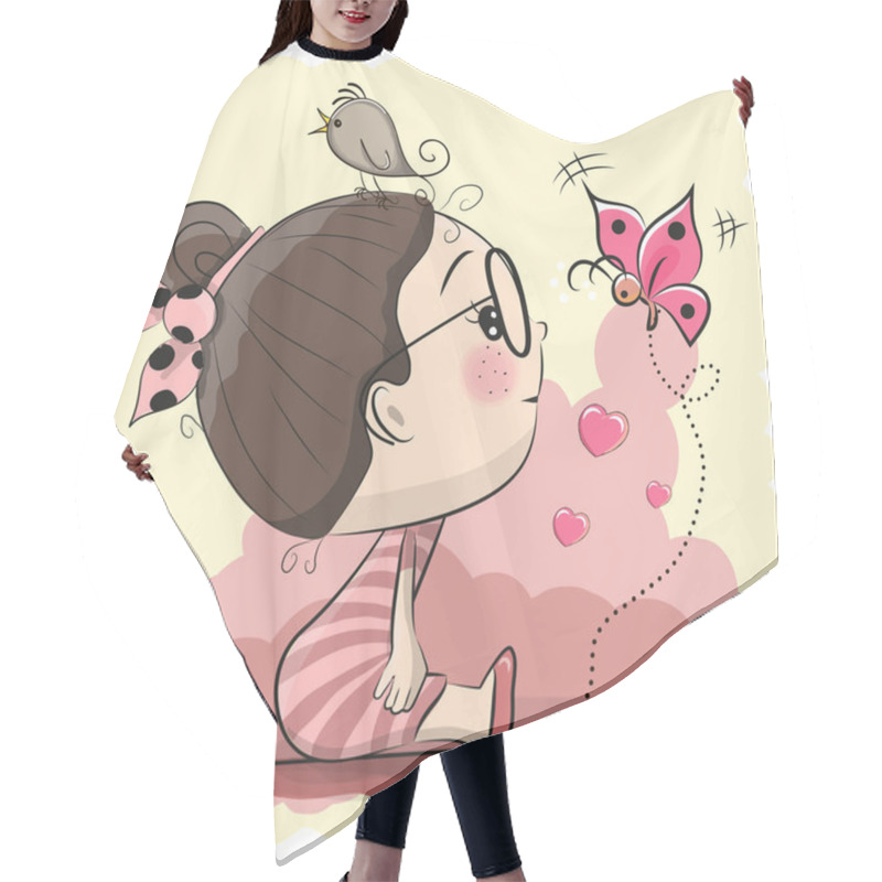 Personality  Cute Cartoon Girl With Bird And Butterfly Hair Cutting Cape