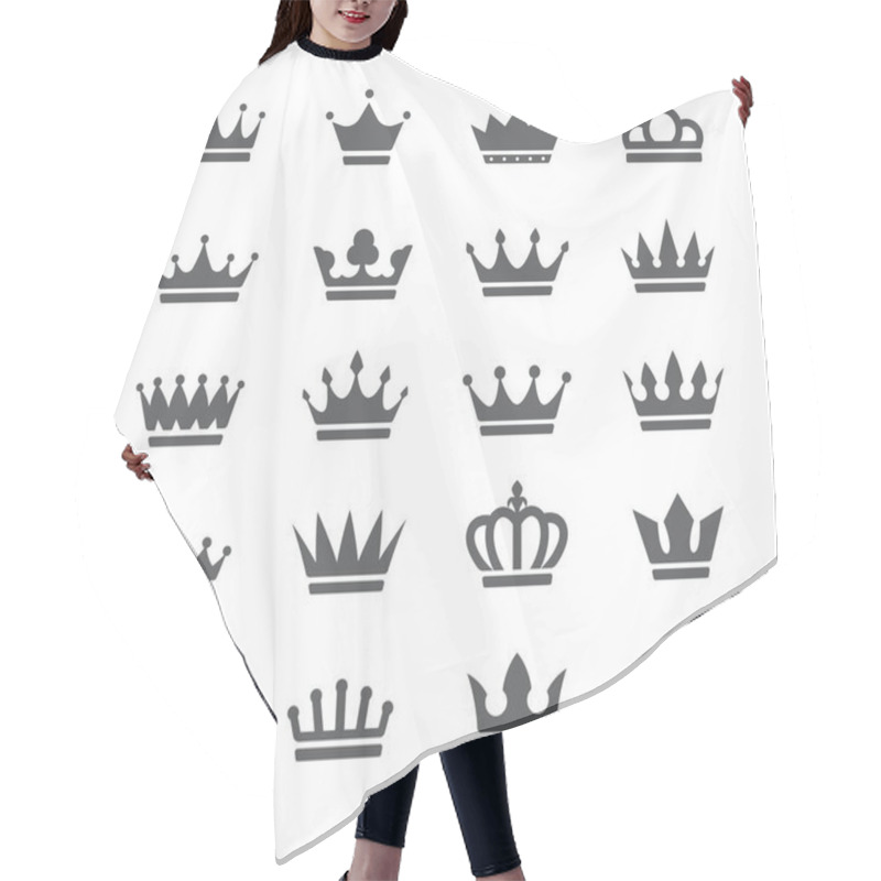 Personality  Crowns Icon Set Black Silhouettes Isolated On A White Background, Vector Illustration. Hair Cutting Cape