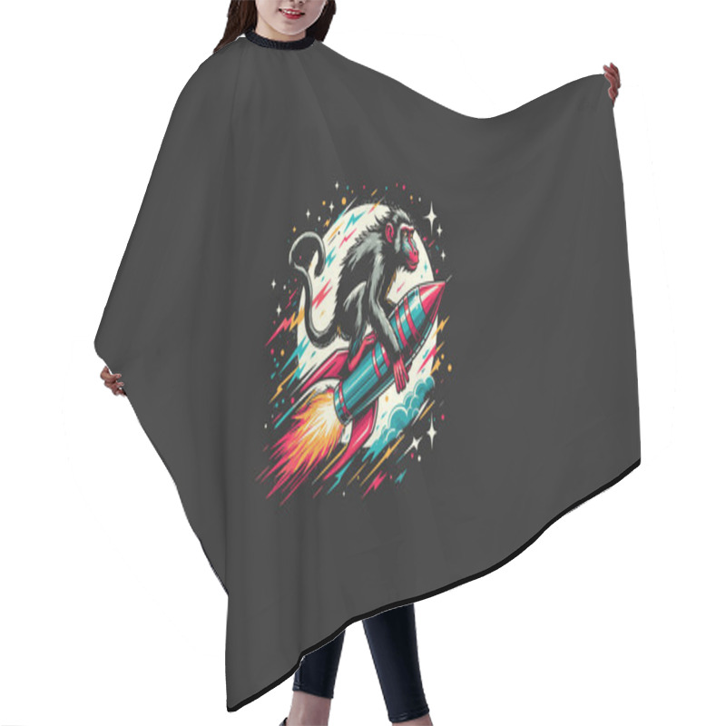 Personality  Baboon Riding Rocket On Moon Vector Artwork Design Hair Cutting Cape