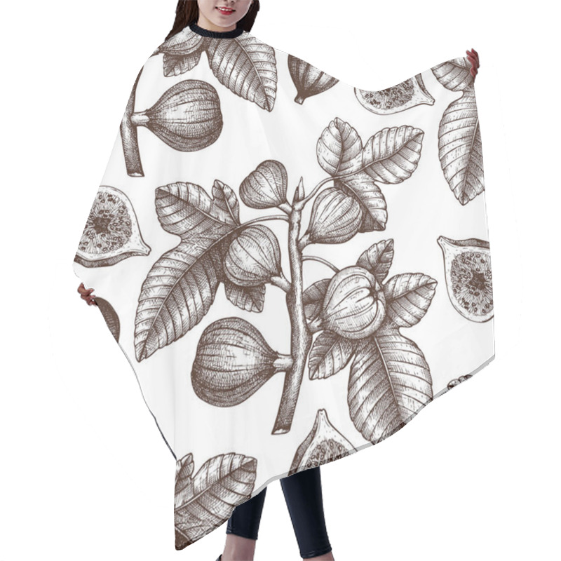 Personality  Hand Drawn Seamless Pattern With Fig Fruit On White Background Hair Cutting Cape