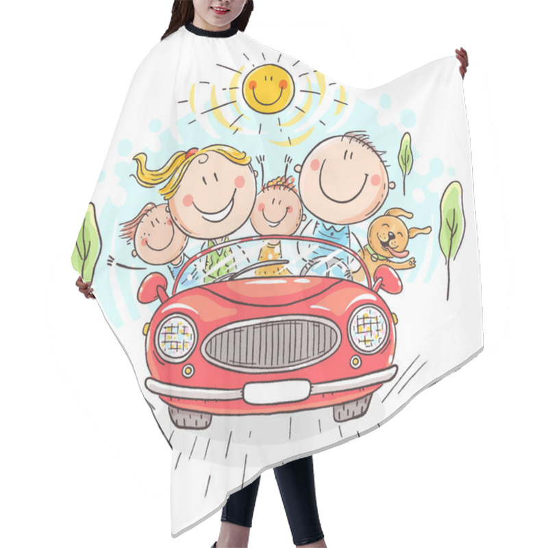 Personality  Happy Family Travelling By Car, Vacation Trip Hair Cutting Cape