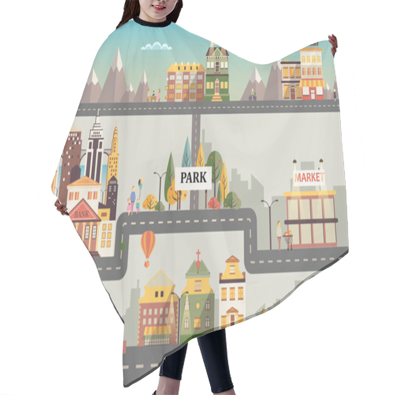 Personality  Set Of Buildings In The Small Business Flat Design Hair Cutting Cape