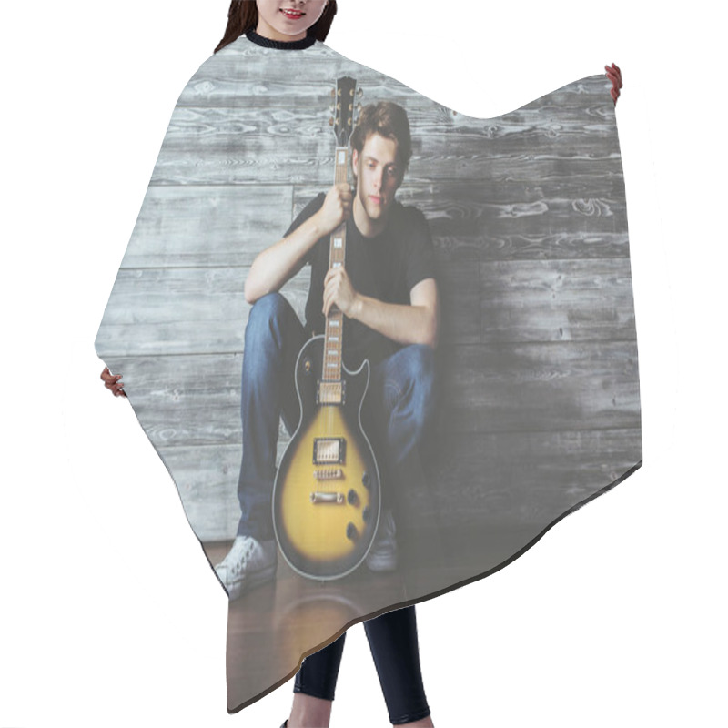 Personality  Attractive Guy With Guitar Hair Cutting Cape