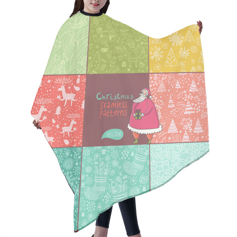 Personality  Set Of Christmas Patterns (seamlessly Tiling). Can Be Use For Christmas Card Design Hair Cutting Cape