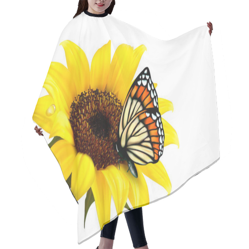 Personality  Nature Summer Sunflower With Butterfly. Vector Illustration. Hair Cutting Cape