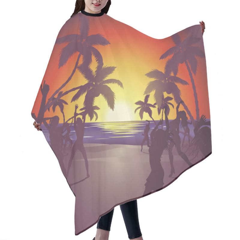 Personality  Sunset Beach Party Illustration Hair Cutting Cape