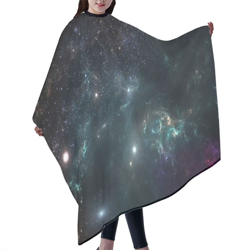 Personality  Universe All Existing Matter And Space Considered As A Whole The Cosmos.  Scene With Planets, Stars And Galaxies In Outer Space Showing The Beauty Of Space Exploration. Hair Cutting Cape