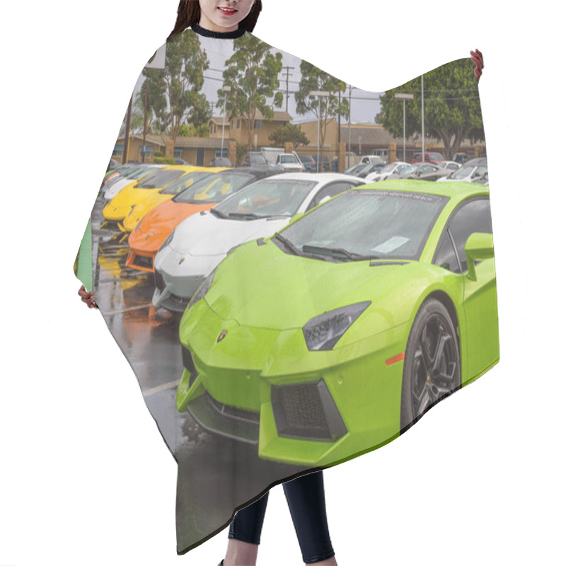 Personality  Lamborghini Cars Parked At The Factory Authorized Dealership In California Hair Cutting Cape