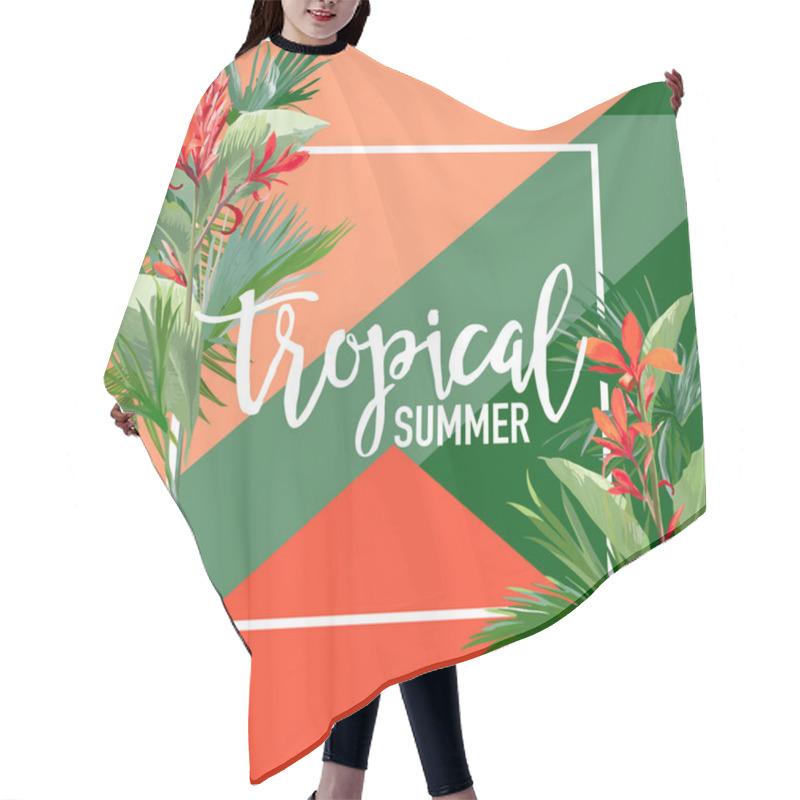 Personality  Tropical Flowers And Palms Summer Banner, Graphic Background, Exotic Floral Invitation, Flyer Or Card. Modern Front Page In Vector Hair Cutting Cape