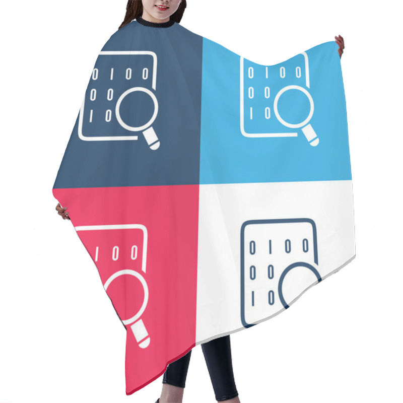 Personality  Binary Codes On Data Sheet With Magnifying Lens Blue And Red Four Color Minimal Icon Set Hair Cutting Cape