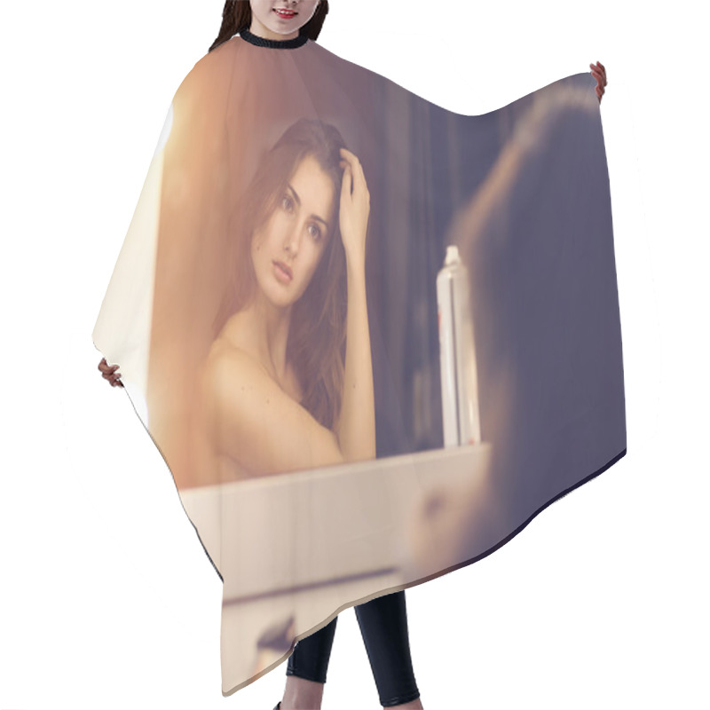 Personality  Woman Looking Into A Mirror Hair Cutting Cape