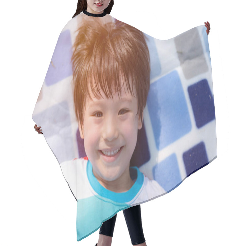 Personality  Portrait Cheerful Handsome Little Boy. Attractive Handsome Mix Race Kid Gets Enjoying Life And Gets Happiness. Cute Child Look Smart Or Genius Kid. Lovely Child Look Charming With Smiley Face Hair Cutting Cape