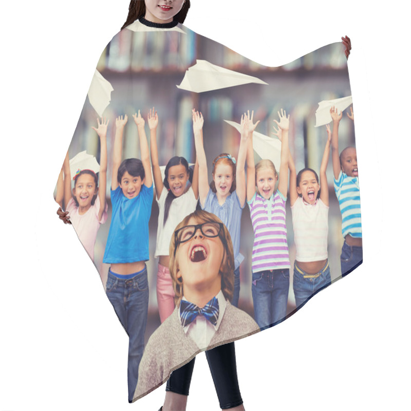 Personality  Composite Image Of Cute Pupil Dressed Up As Teacher Hair Cutting Cape