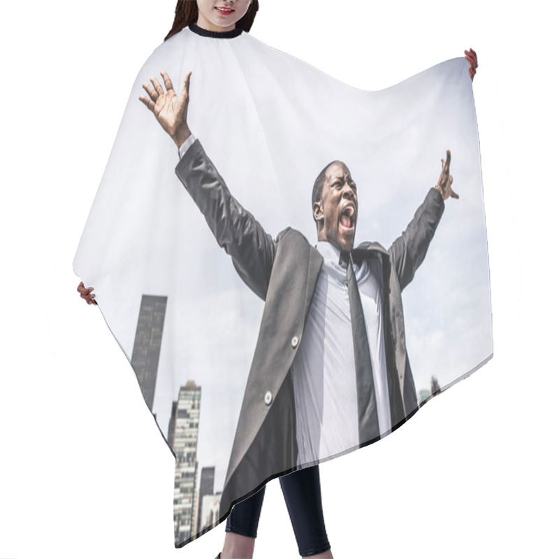 Personality  Happy Successful Businessman  Hair Cutting Cape