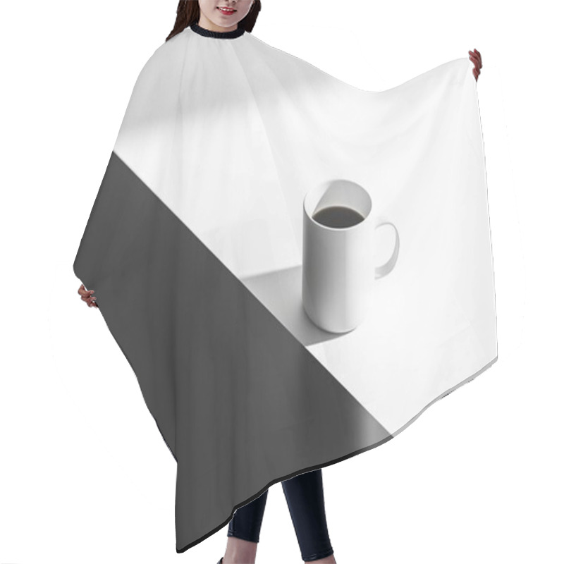 Personality  Minimalist Coffe Cup On Black And White Split Surface  Clean And Elegant Design Hair Cutting Cape